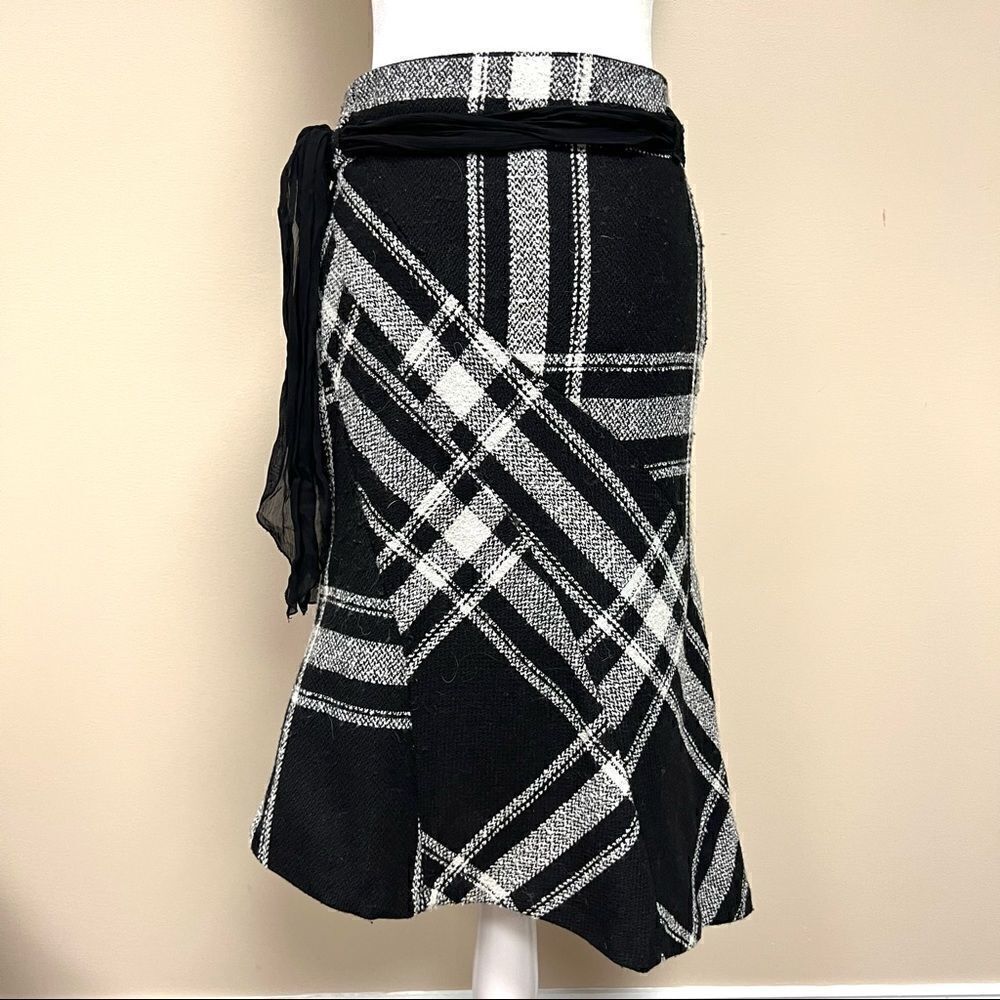 Mango wool blend plaid skirt with sash belt Size 4/6